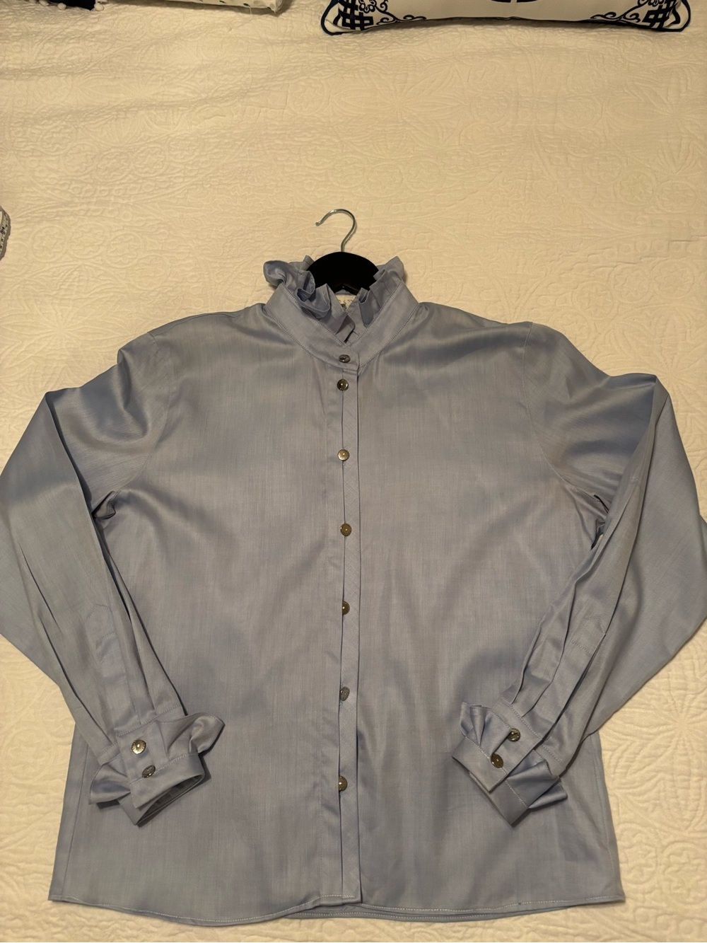 Light Blue Ruffle Collar and cuffs Button-Up Blouse B-22 L-35
